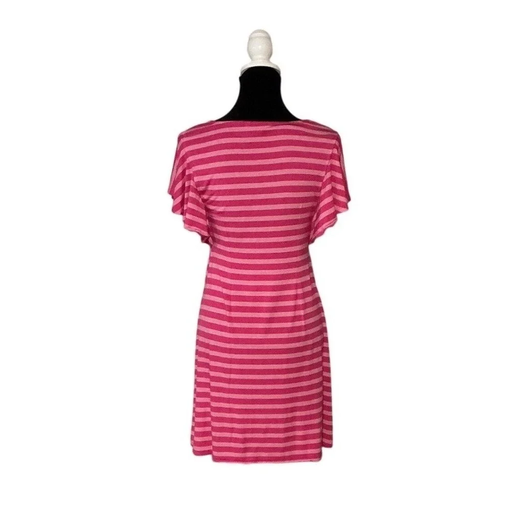 Tommy Bahama Pink Beachy Vacation Striped V-Neck‎ Flutter Sleeve Shift Dress S